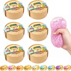 6 PCS Squeeze Dumplings, Random Glitter Dumplings, Sensory Dumpling Stress Balls, Stretchable Desk Toys with Food Steamer for Kids Adults