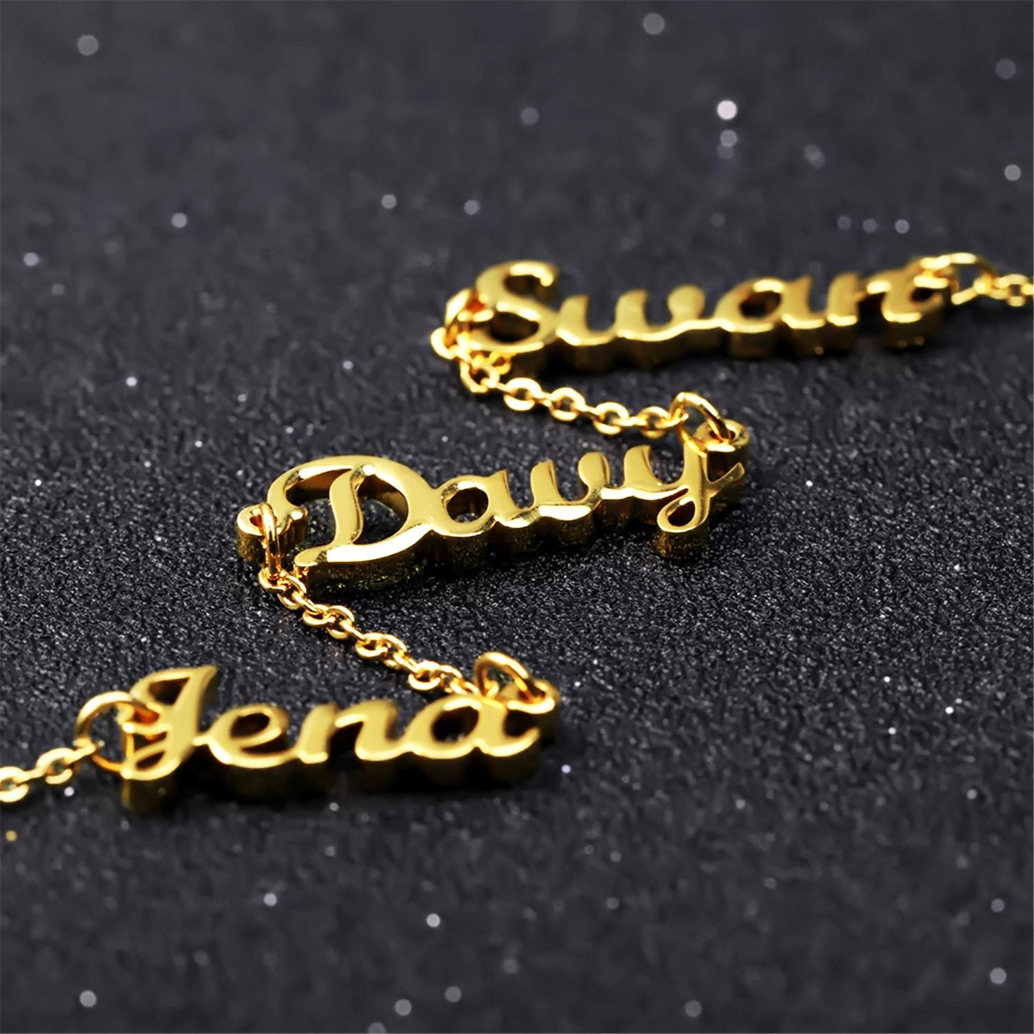 AS520 For Mother's Day Multiple Names Custom Cut Necklace Personalized Gift Stainless Steel Letter Necklace Family Mothering Sunday  Gold Silver Color