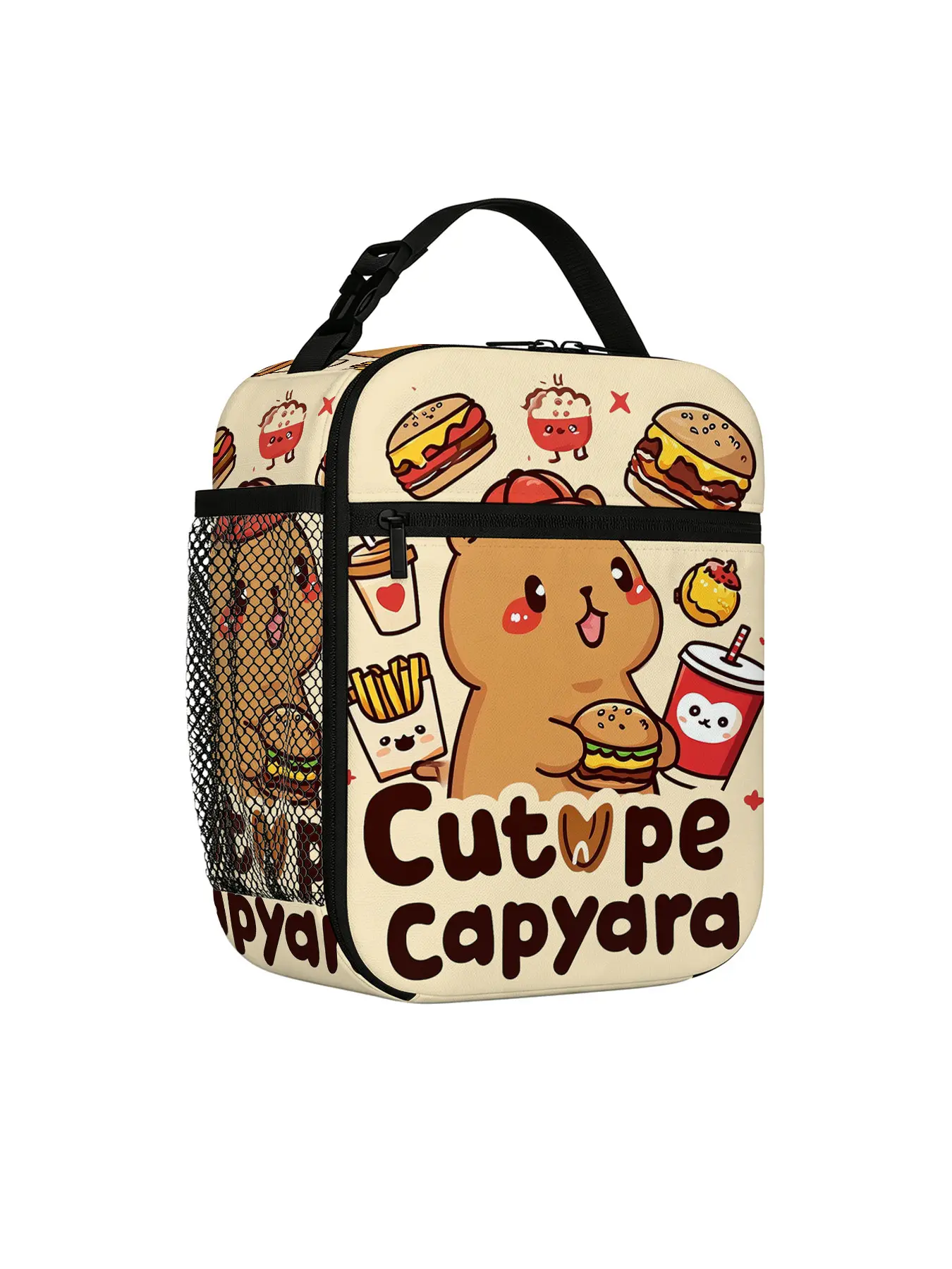 Cute Water Buffalo Pattern Lunch Bag, Portable Insulated Bento Box, Heatproof Leak-Proof, Thick Insulation, Ideal for Camping Picnics Office Use