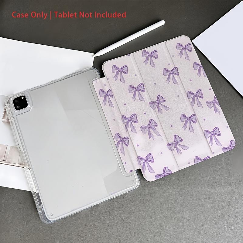 Purple bow pattern, with adjustable bracket and pen slot, foldable non-slip TPU protective case, suitable for iPad mini, iPad Air, iPad Pro/iPad 10th generation, 11th generation and other series iPad protective cases