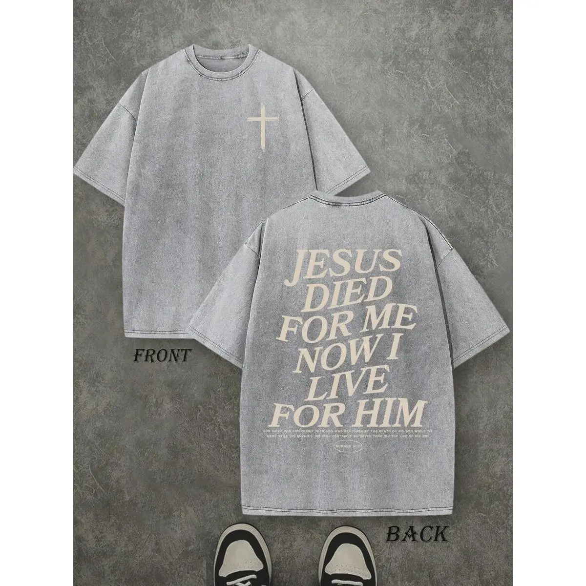 Retro Washed T-Shirt Double Sided Printed (230 Pure Cotton T-Shirt) 'JESUS DIED FOR ME NOW I LIVE FOR HIM'  Letter Print, Christian Gift, Men's T-Shirt, Men's Casual, Comfortable, Fashionable T-Shirt, Street Style Cotton