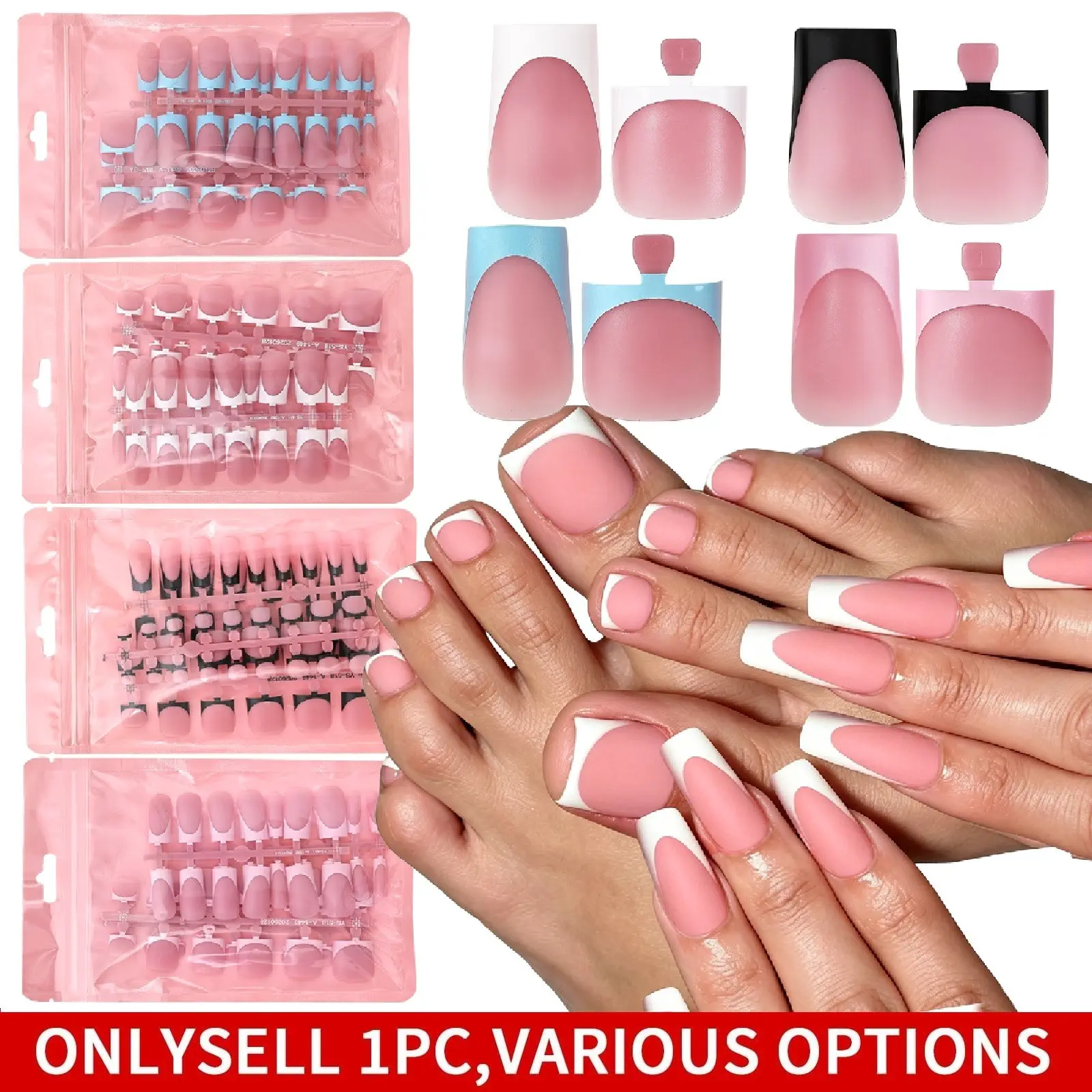 60pcs Glossy Short Coffin Press on Nails - Reusable, Durable, Stylish False Nails for Women - Premium French Fake Toenails Easy to Apply, Long-Lasting Wear, Perfect for Salon Or Use