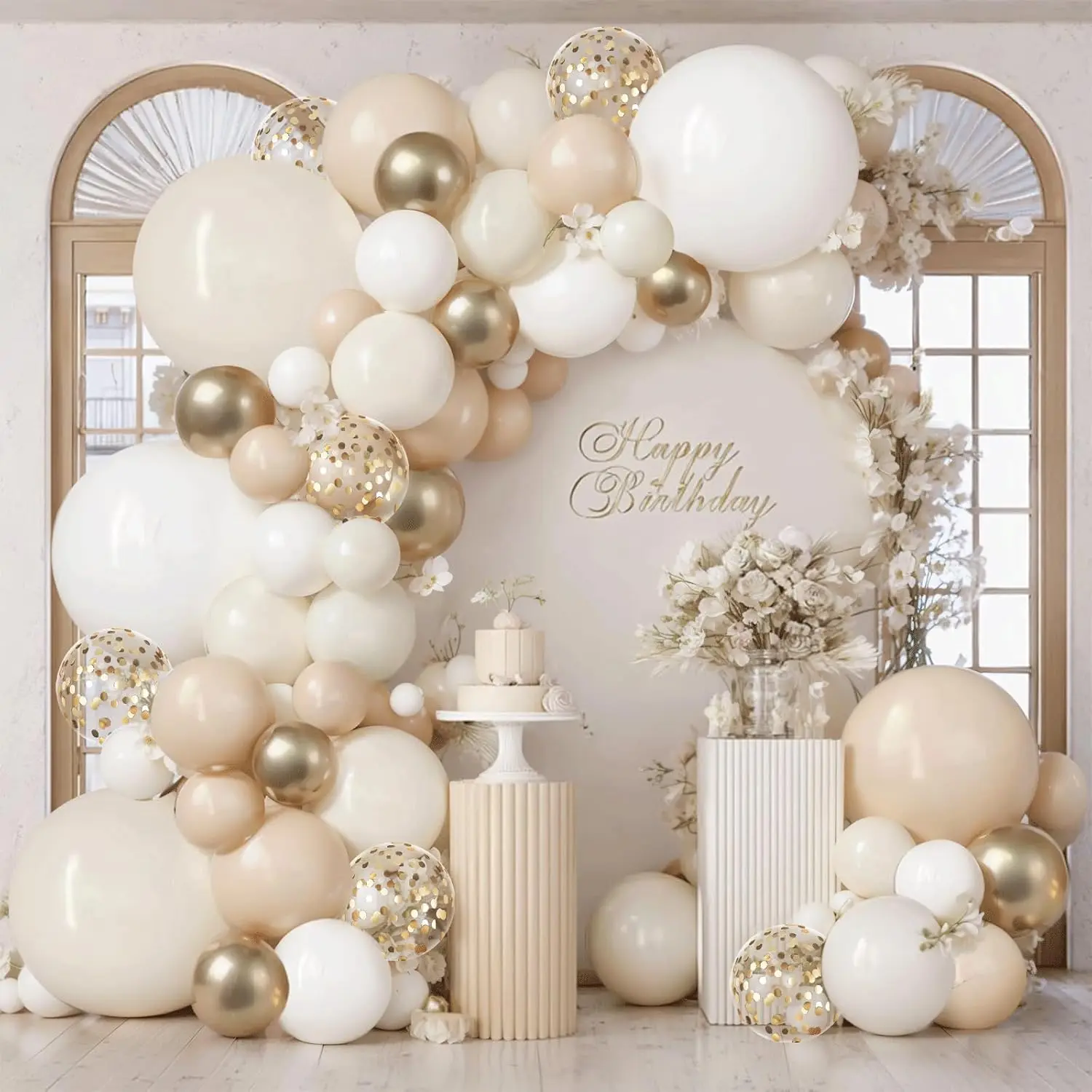 Sand White  Balloon Arch Kit,Light White  Beige Nude Balloons Chrome  with Confetti Balloon Garland for Neutral Birthday Wedding Engagement Bridal Shower Boho Party Decoration