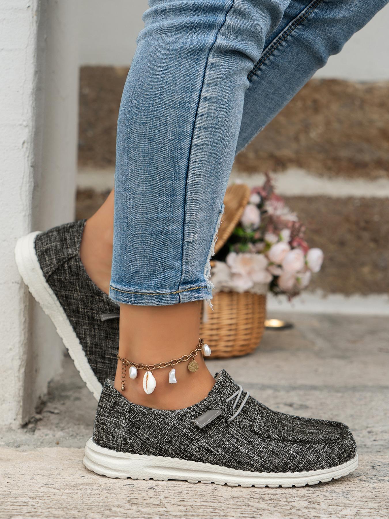 Women's Fashionable Plain Color Round Toe Lightweight Slip Ons Style Sneakers, Lightweight Breathable Comfortable Lace-up Flats Shoes, Casual Comfortable Sports Walking Shoes, Casual Breathable Footwear