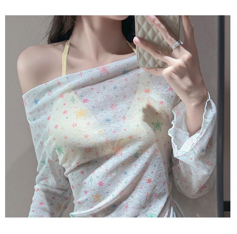 Women's three-piece swimsuit set, long-sleeved for sun protection, with a fresh star print, sweet and charming, suitable for beach wear