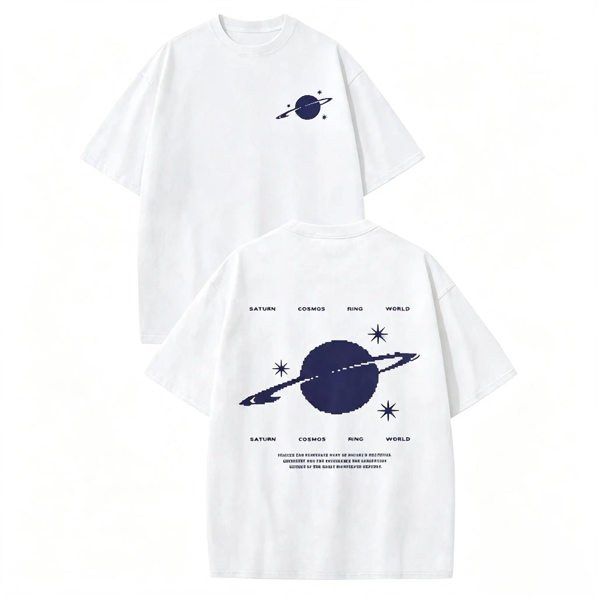 Holafish 100% Cotton Saturn Cosmos Womens Acid Washed T‑Shirt Retro Dual‑Side Graphic Printed Unisex Fashion Tees Summervibes Casual Top 2026