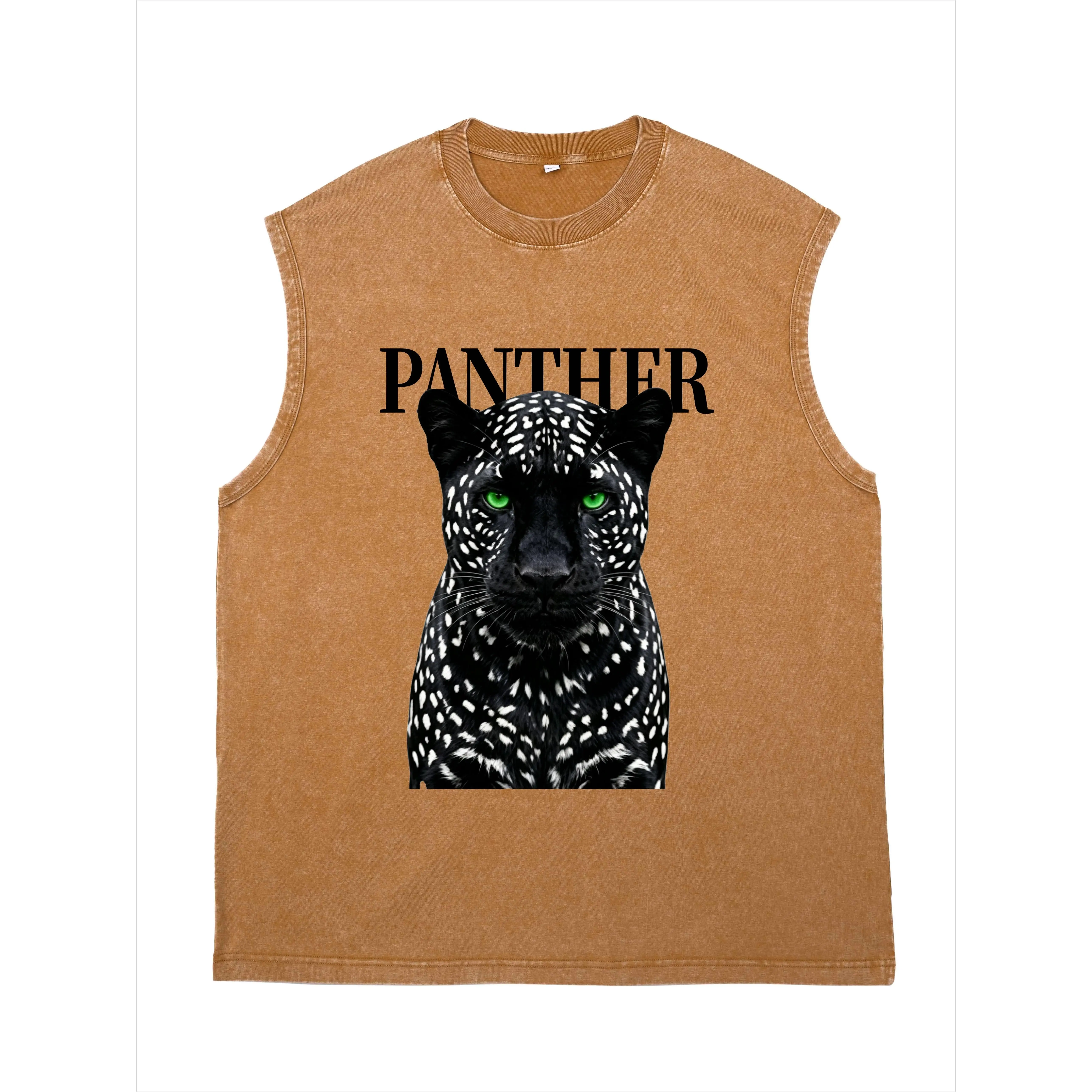Men's Vintage Retro Black Panther Graphic Tank - Acid Washed, Baggy Fabric, Unisex Vibe, Sleeveless Muscle Streetwear Top for Gym & Daily Wear, Menswear, Oversized, Hem, Breathable, Print, Tank Top, Panther Print, All Seasons, Medium Length, Retro Street