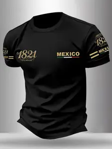 Men's Eagle Letter Series Graphic Print T-Shirt, Summer Round Neck Short Sleeve Fitted Casual Streetwear Comfort Top, Outdoor Wear