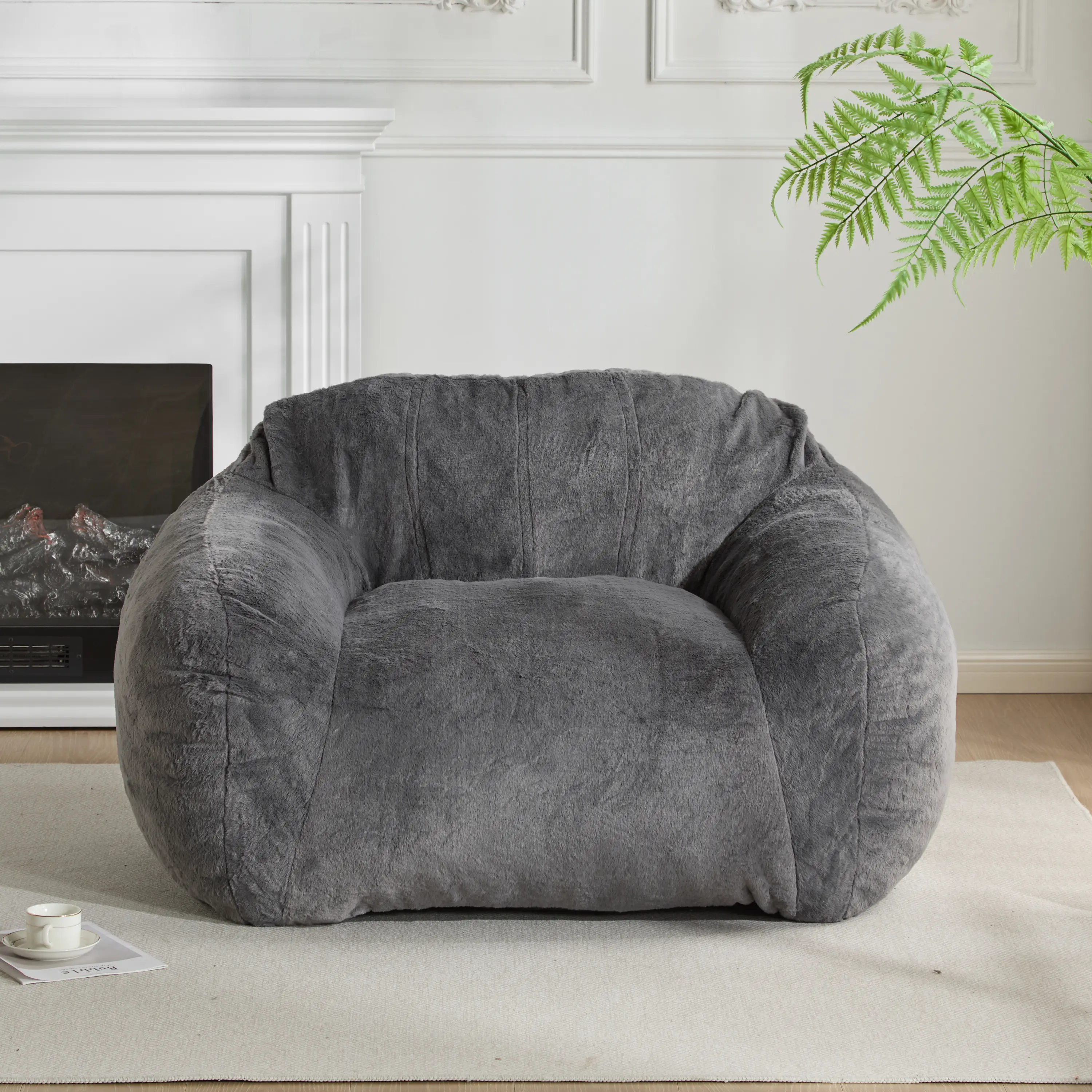 ARCH Sezze Indoor Bean Bag Chair Gray Faux Fur Cozy Soft Lounger for Living Room Bedroom Dorm Room Comfy Floor Seat with Filling Cushion Support Relaxation Reading Gaming Single Size, Dining Room Chairs for Kitchen, Dining Room, Living Room