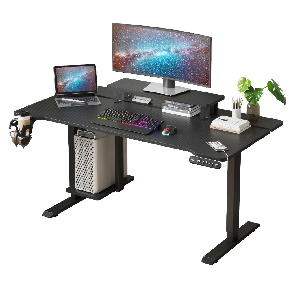ARCH 63" x 24" Black Electric Standing Desk Dual Motor Height Adjustable Sit Stand Computer Workstation with Splice Board, Type-C Port, Memory Presets, Cable Management, Modern Laminated Rectangular Home Office Table, Black Color Options