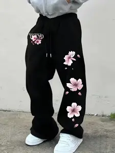 Men's Fashion Comfortable Jogger Pants, Tokyo Cherry Blossom Pattern Print, Casual Loose-Fit Trousers for Fall & Winter