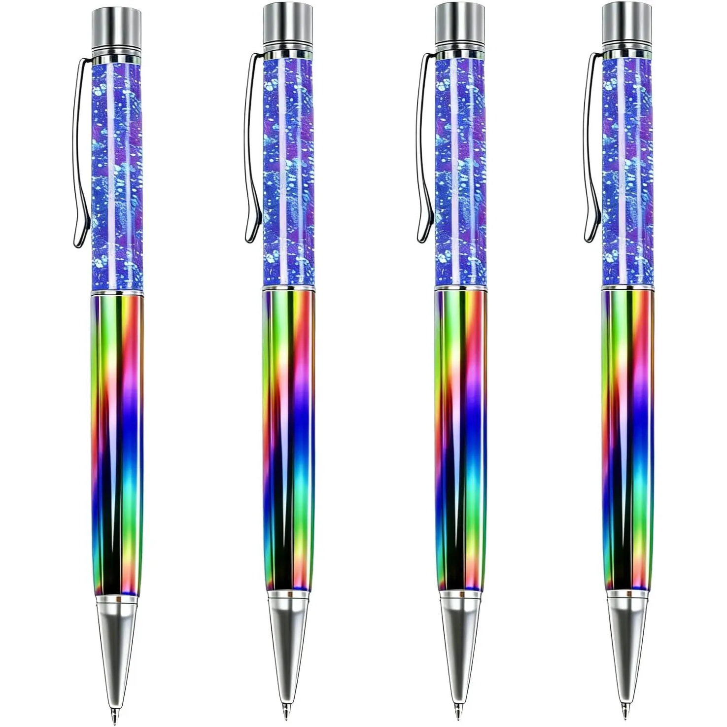 Aesthetic Glitter Pens, 4 Pack Floating Liquid Glitter Ballpoint Pens, Rainbow Metallic Twist Refillable Cute Pens for Women, Journal Pens for School Office Supplies, Teacher Gifts (Rainbow)
