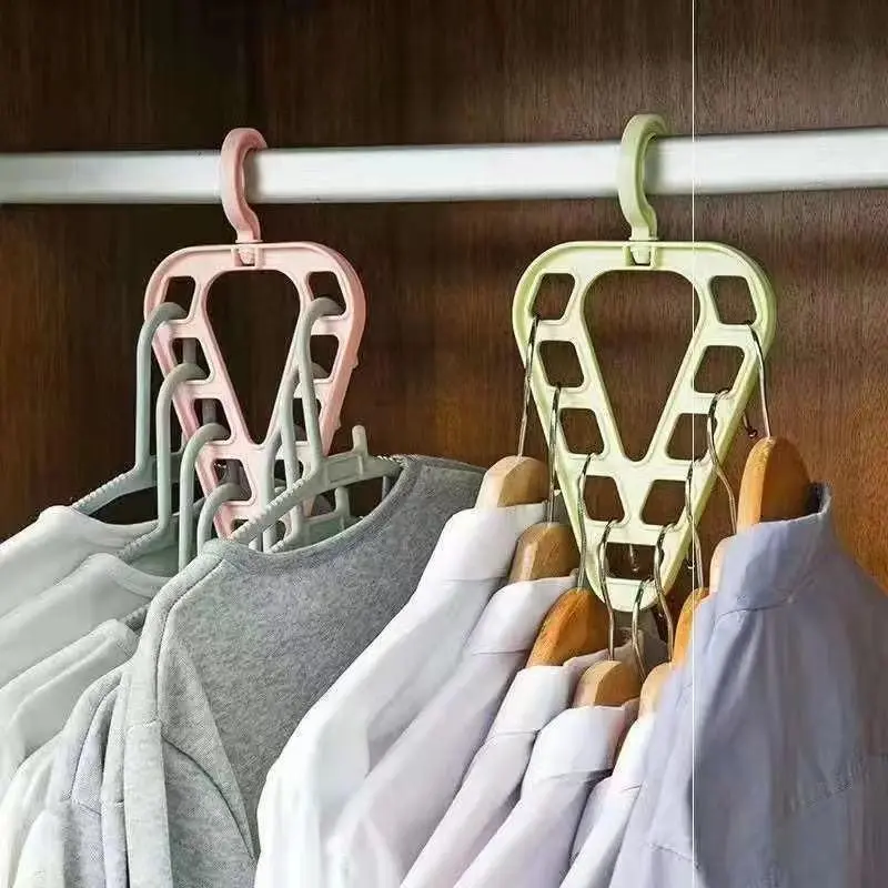 1pc Multifunctional Rotatable Clothes Hanger, Non-Slip Triangle 9 Holes Plastic Clothes Hanger, Space Saving Folding Magic Hook For Closet Organizer