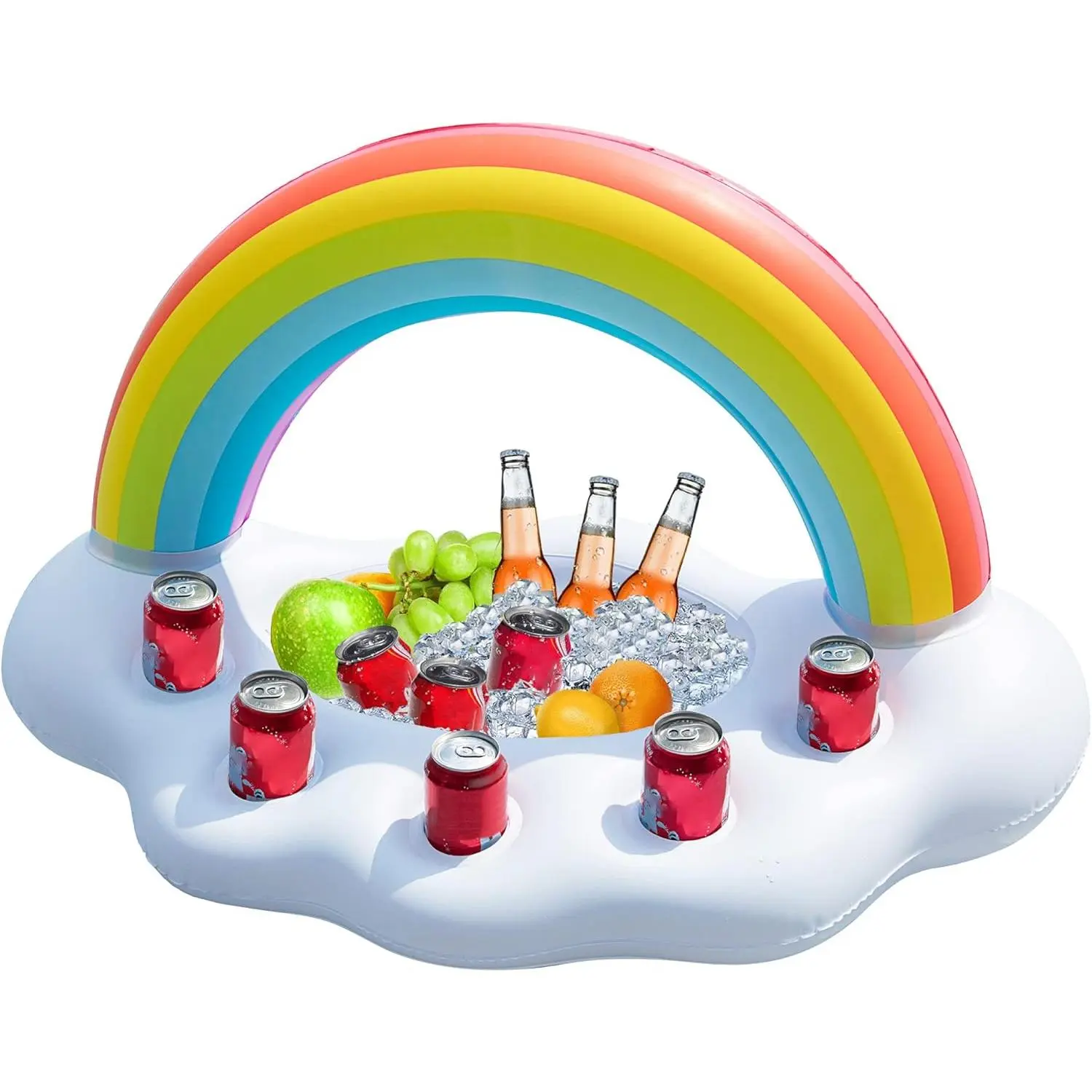 Inflatable Pool Party Cooler Drink Holder - Rainbow Cloud Design, Luau Hawaiian Tropical Beach Theme, Birthday Easter Party Decorations & Outdoor Pool Games Set for Kids Adults
