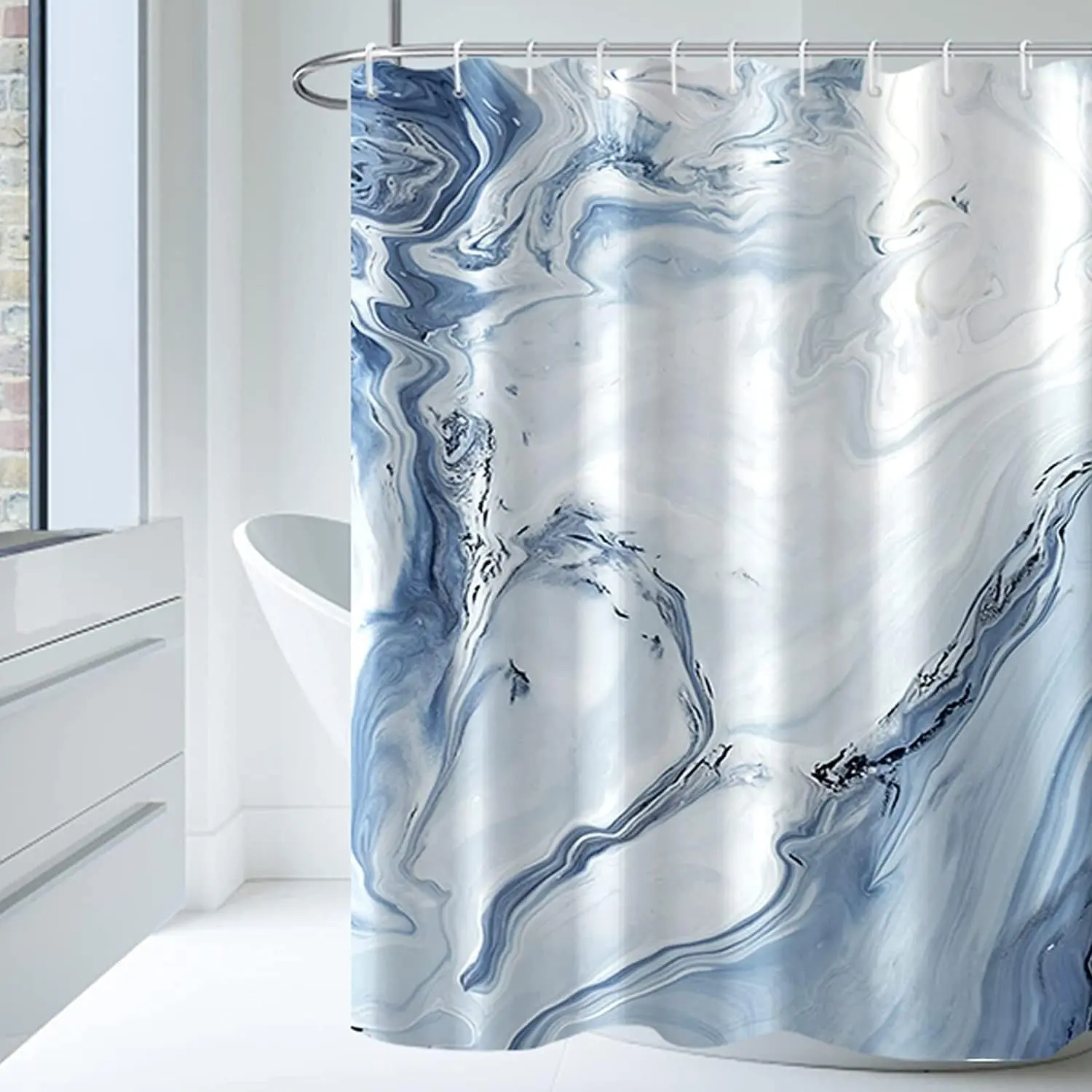Blue Marble Shower Curtain - Waterproof Printed Bathroom Decor, Washable, Includes Hooks, 72x72 InchGift