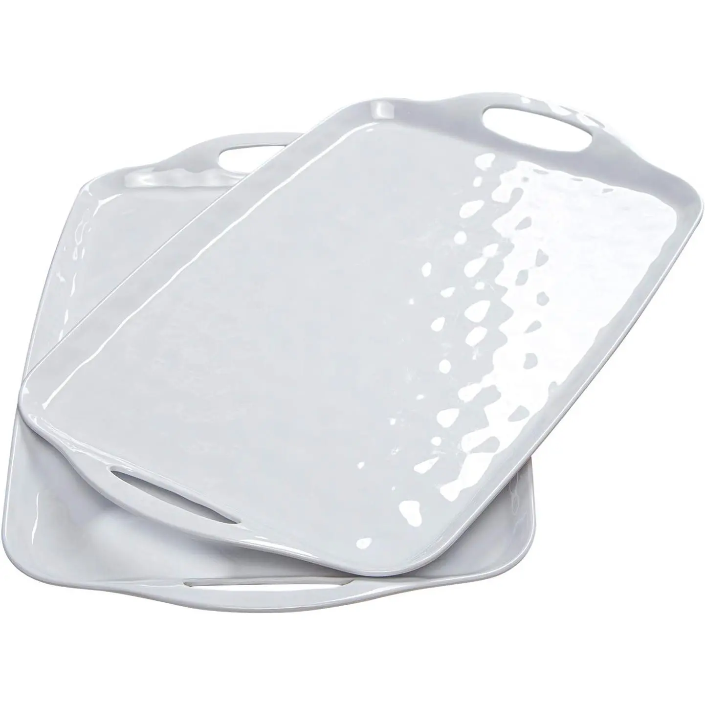 Large Serving Trays with Handles, 19" x 12" Melamine Serving Platters for Food, Turkey, Set of 2 Rectangular Trays for Party, Pure White