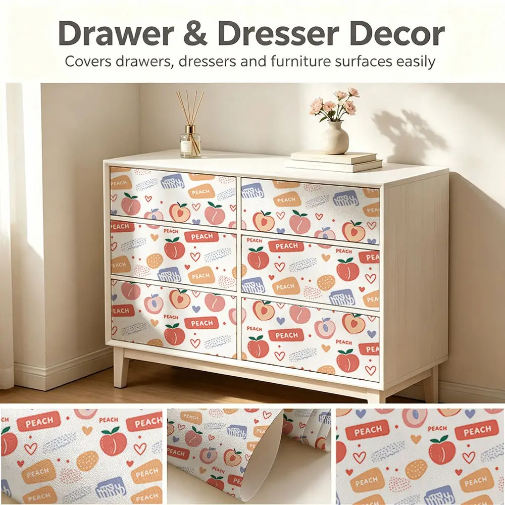 Hand-Painted Peach Pattern Repeat Wallpaper, PVC Material, Self-Adhesive, Moisture-Proof, Ideal for Living Room, Kitchen, Bedroom Decor
