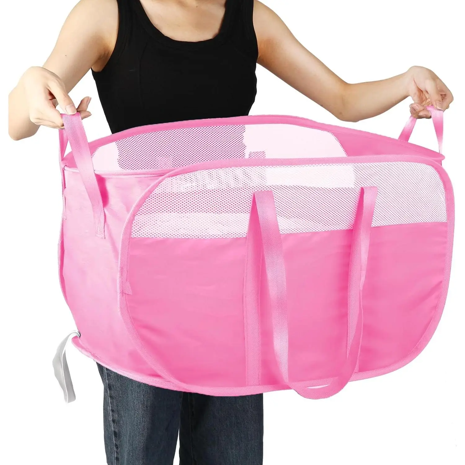 Collapsible Laundry Baskets, Tear Proof Pop Up Laundry Hamper with Dual Handles, Durable Foldable Laundry Basket, Easy to Carry Laundry Hamper for Home, Laundry Room, Bedroom, Dorm, Travel Pink
