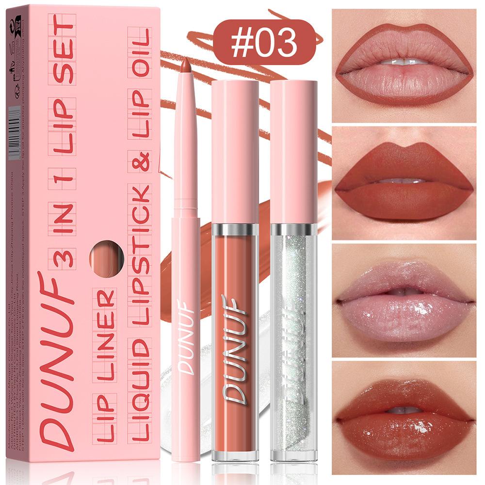 3PCS Nude Brown Lip Liner and Matte Lipstick Makeup Sets,3in1 Vegan Lipstick Lip Liner and Gloss Stain Set Long Lasting Waterproof labiales mate 24 horas originales matte largaduracion