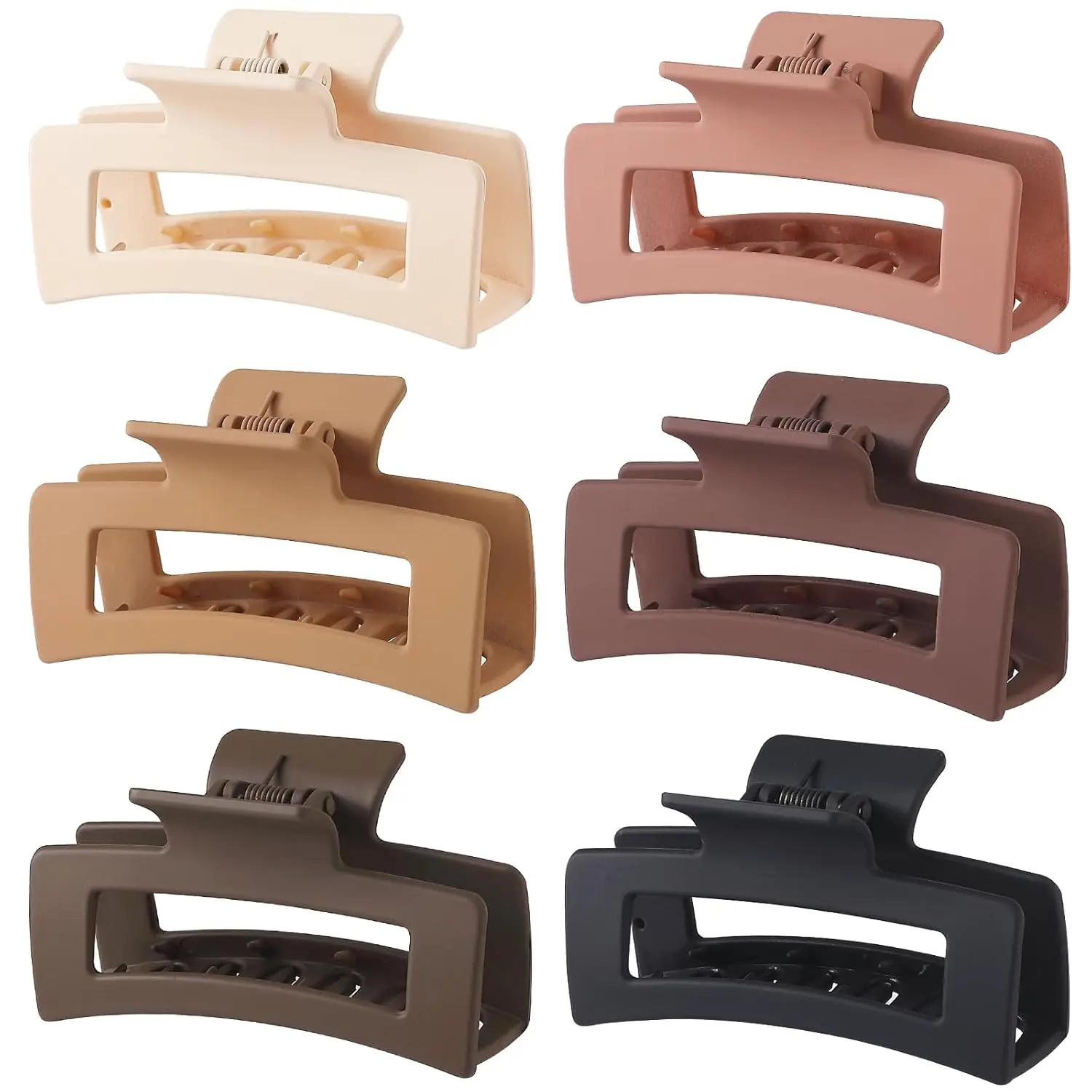 Hair Clip, 3.5 Inch Medium Square Claw Clips Rectangle Clips 6 Pack Rubber   Plastic Metal, Non-Slip Design for Women Girls - Coffee
