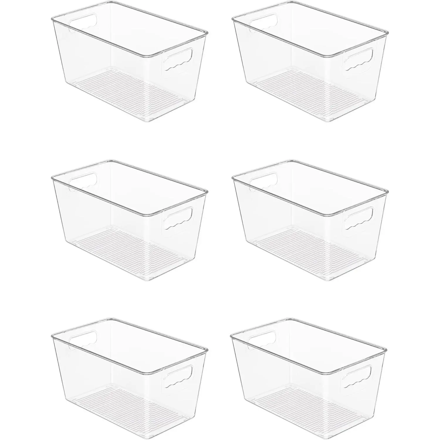 6 Pack Clear Storage Bins, Pantry Cabinet Organizer Bins with Handle for Pantry Organization and Storage, Plastic Bins for Fridge Cabinet Kitchen Countertops Cupboard Freezer, Medium