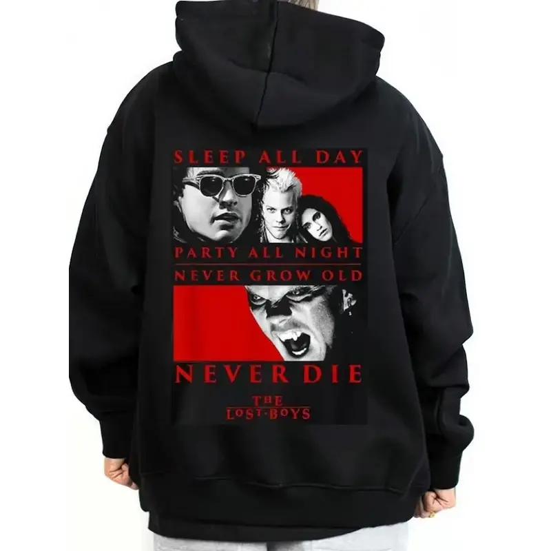 The Lost Boys Vampire Dark Graphic Oversized Pullover Hoodie For Men Chicanos Cholo Mexican Style 90s Retro Horror Cult Film Streetwear Casual Sweatshirt With Kangaroo Pocket Drawstring Hood Ribbed Cuffs Hem For Concerts Festivals Themed Parties