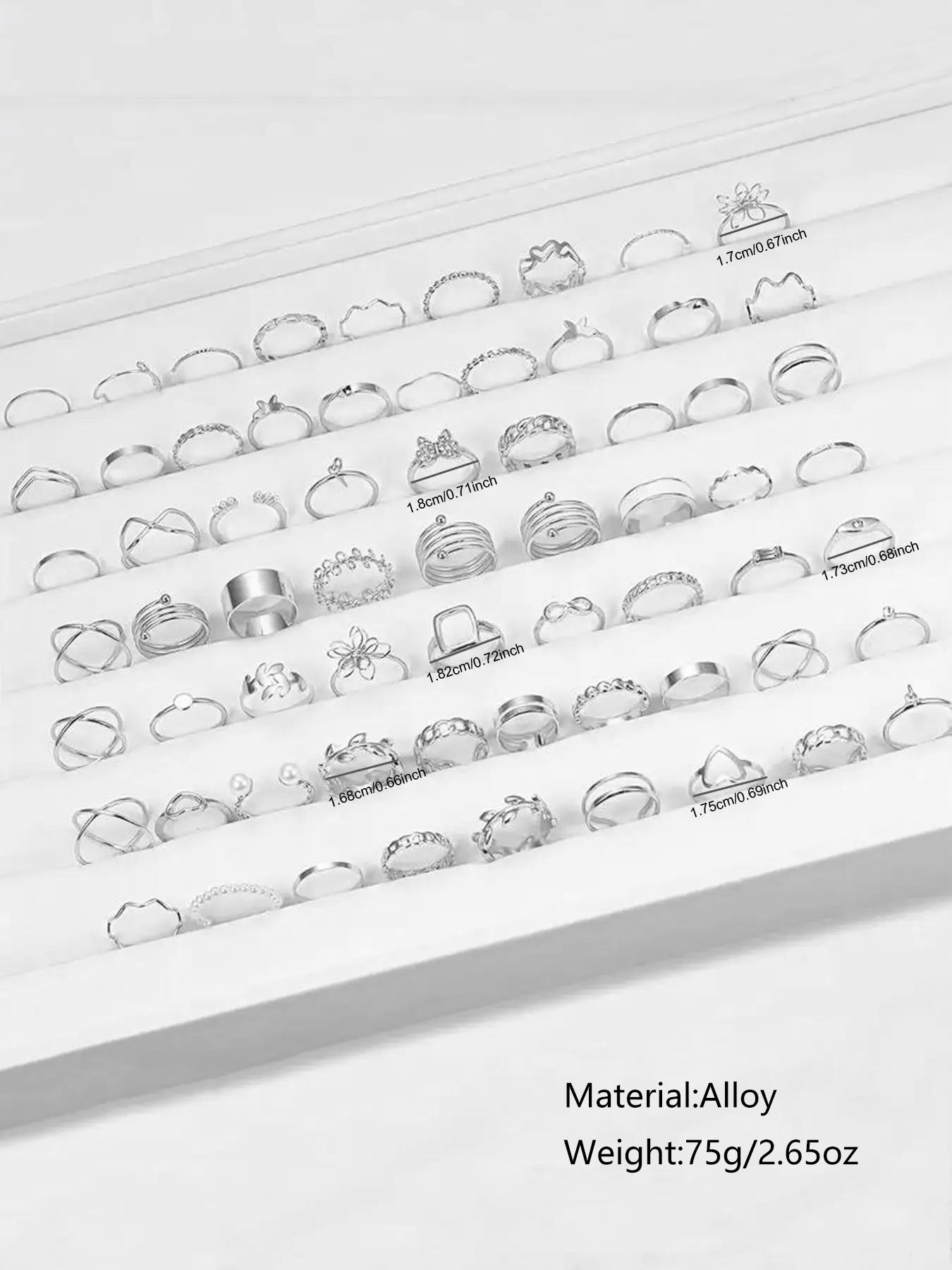 66pcs Women's Elegant Fashion Butterfly Heart Design Rhinestone Decorated Rings, Casual Versatile Hollow out Geometric Design Rings, Fashion Accessories for Women & Girls