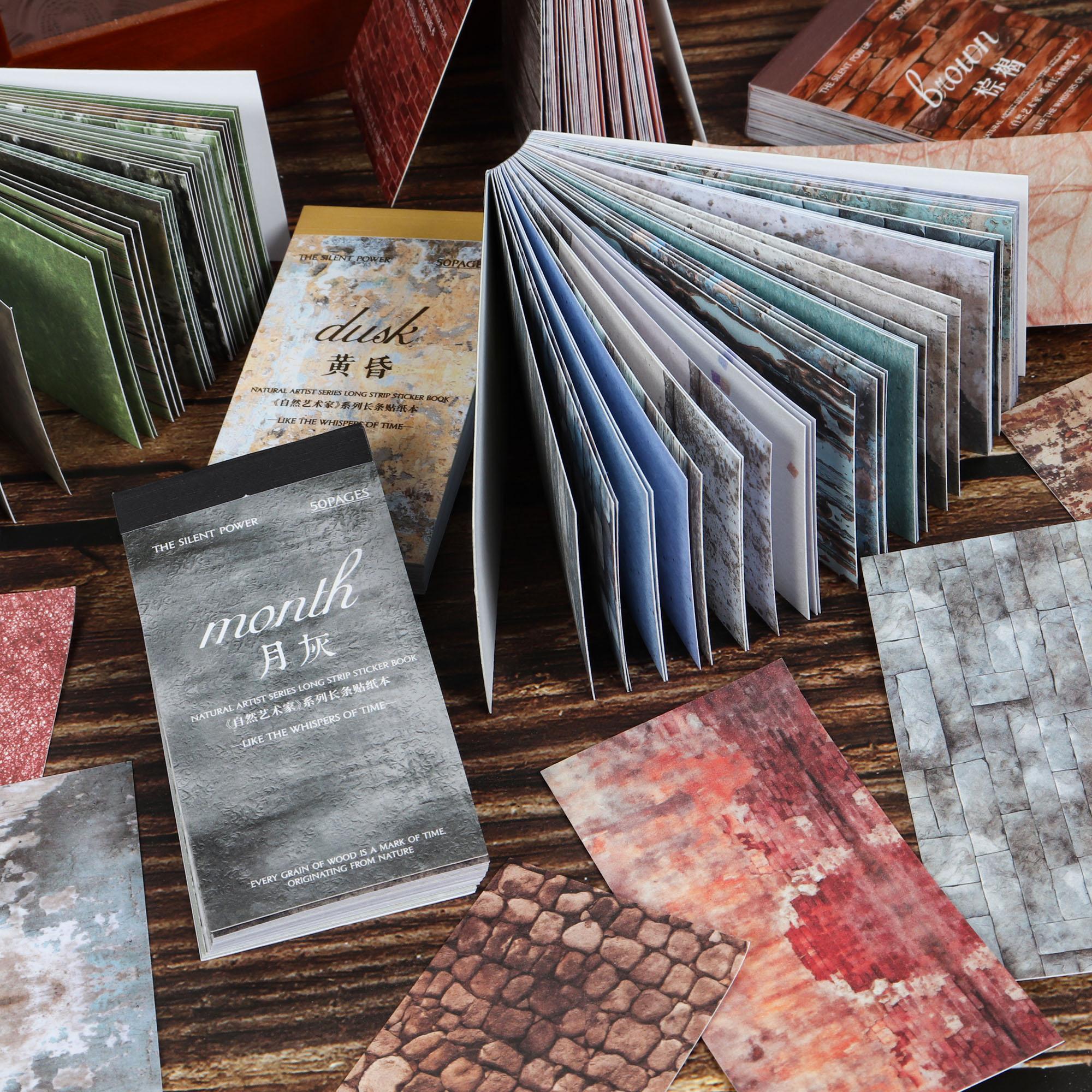 Vintage Texture Theme Self-adhesive Aesthetic Scrapbook Sticker Book, Sticker Album, 50 Sheets DIY Crafts, Collage Decoration, Creative Craft Kit, Scrapbooking Supplies, Scrapbook Materials, Junk Journals, Stickers Kit