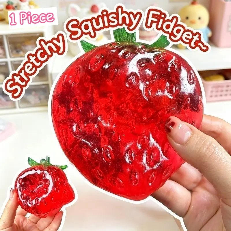 Transparent Coconut Oil Big Strawberry Squishy Toy Moldable Clear Jelly Soft Squeeze Fidget Toy Stress Relief Decompression Sensory Toy for Kids Adults Anxiety Relief Gift Squishies Fidgets
