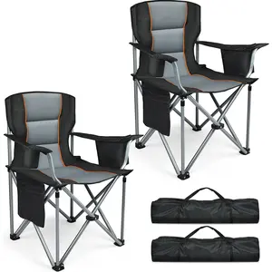 Camping Chairs, 2 Pack Oversized Heavy Duty Fully Padded Outdoor Folding Chairs with Cup Holder, Cooler Bag and Side Pocket, Support 400 LBS, Carry Bag Included, Versatile for Sports, Outdoors & Lawns