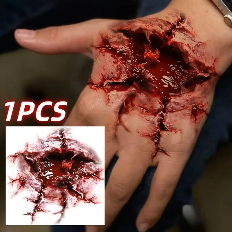 Horror Bloody Scar Temporary Tattoo Sticker, Waterproof Long-Lasting, Realistic Effect, Suitable for Parties, Adults, Various Body Parts