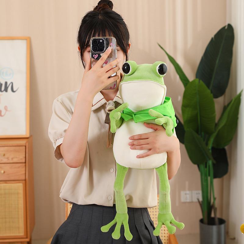 45/60/80CM Kawaii Cloak Frog Plush Toy Soft Stuffed Animal Lovely Hat Big Eyes Anime Doll Hug Pillow Birthday Xmas Gifts