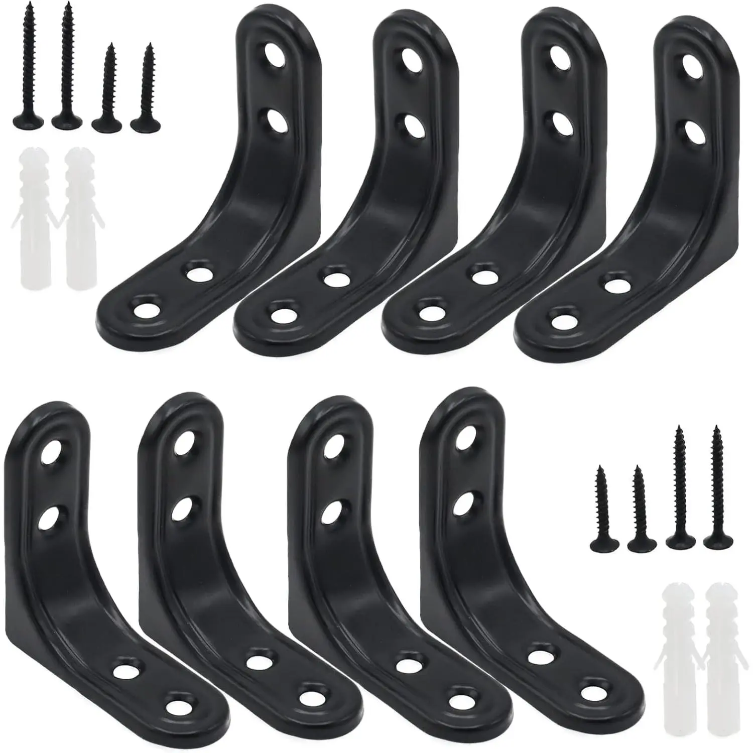 8 count 2 Inch Heavy Duty L Brackets - 90  Wall Mount Right Angle Corner Braces for Shelves, , Cabinets - Black  Coated Steel Shelf Supports with Mounting Screws Included