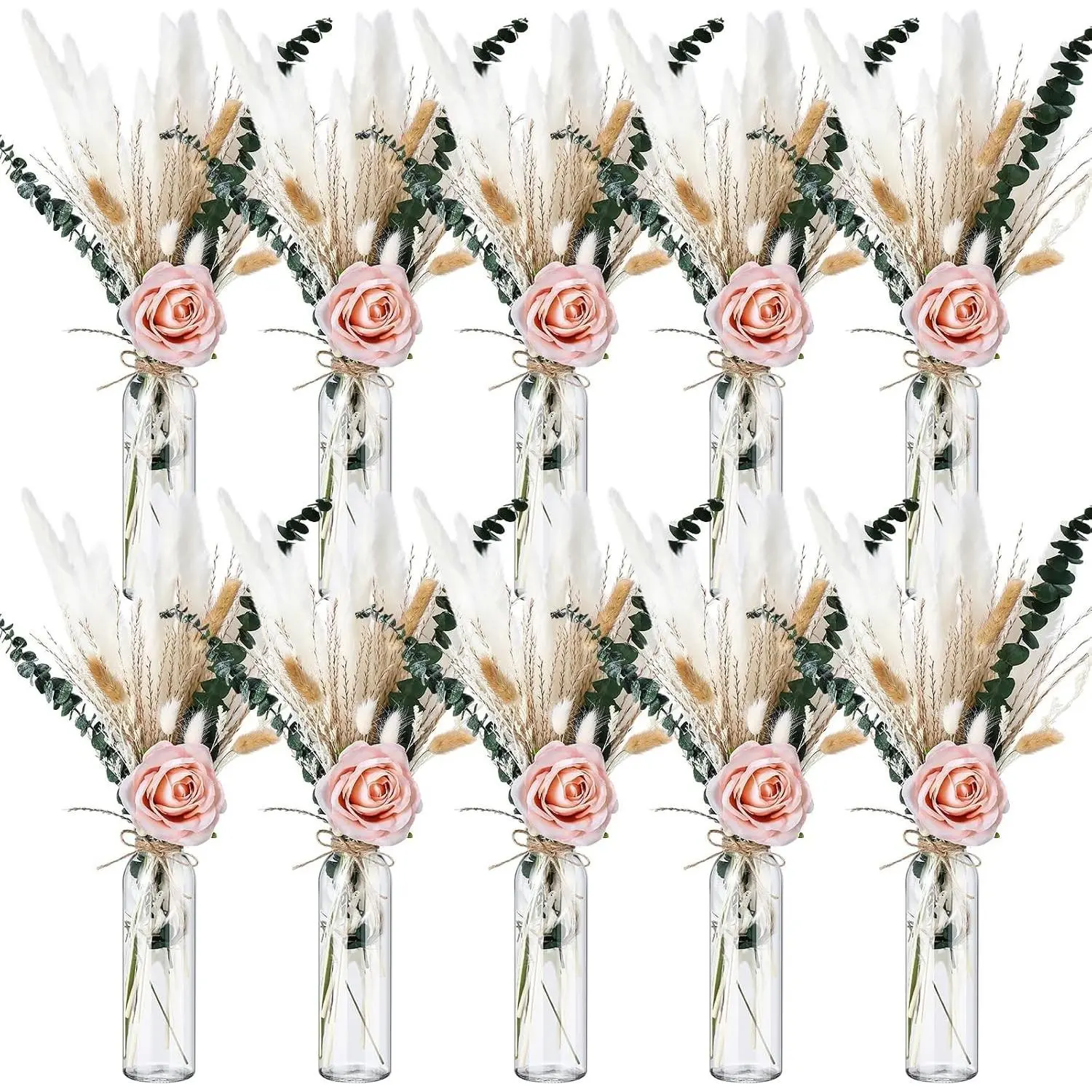 Qinyoung 10 Sets Pink Dried Pampas Grass for Wedding Table Centerpieces