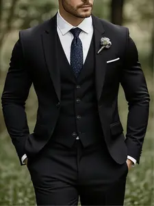 Men's Best Man Suit 3-Piece Set Single Breasted Slim Fit Solid