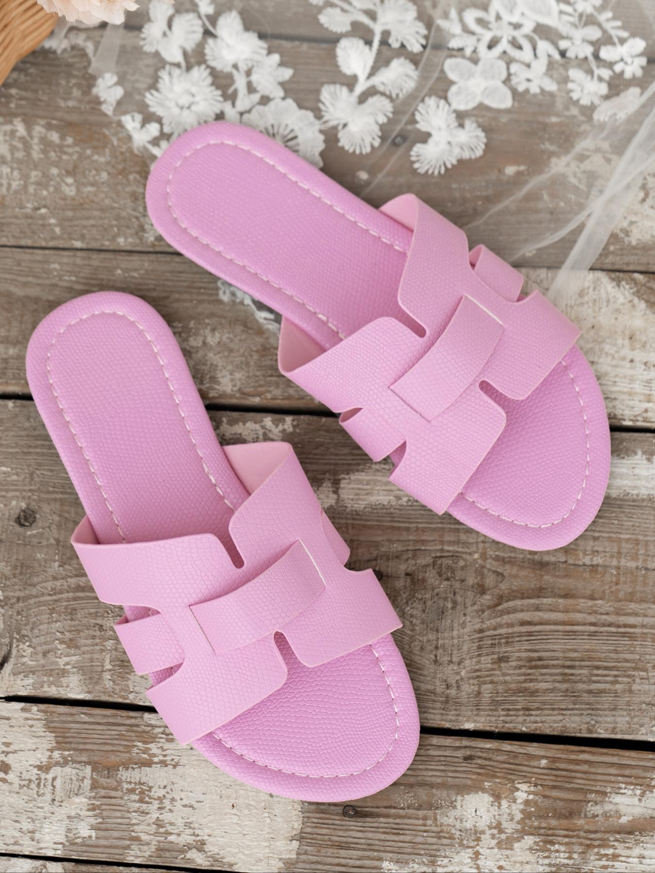 Women's Fashionable Plain Color Slide Sandals, Casual Comfortable Flat Sandals for Summer, Lightweight Breathable Shoes for Daily Wear