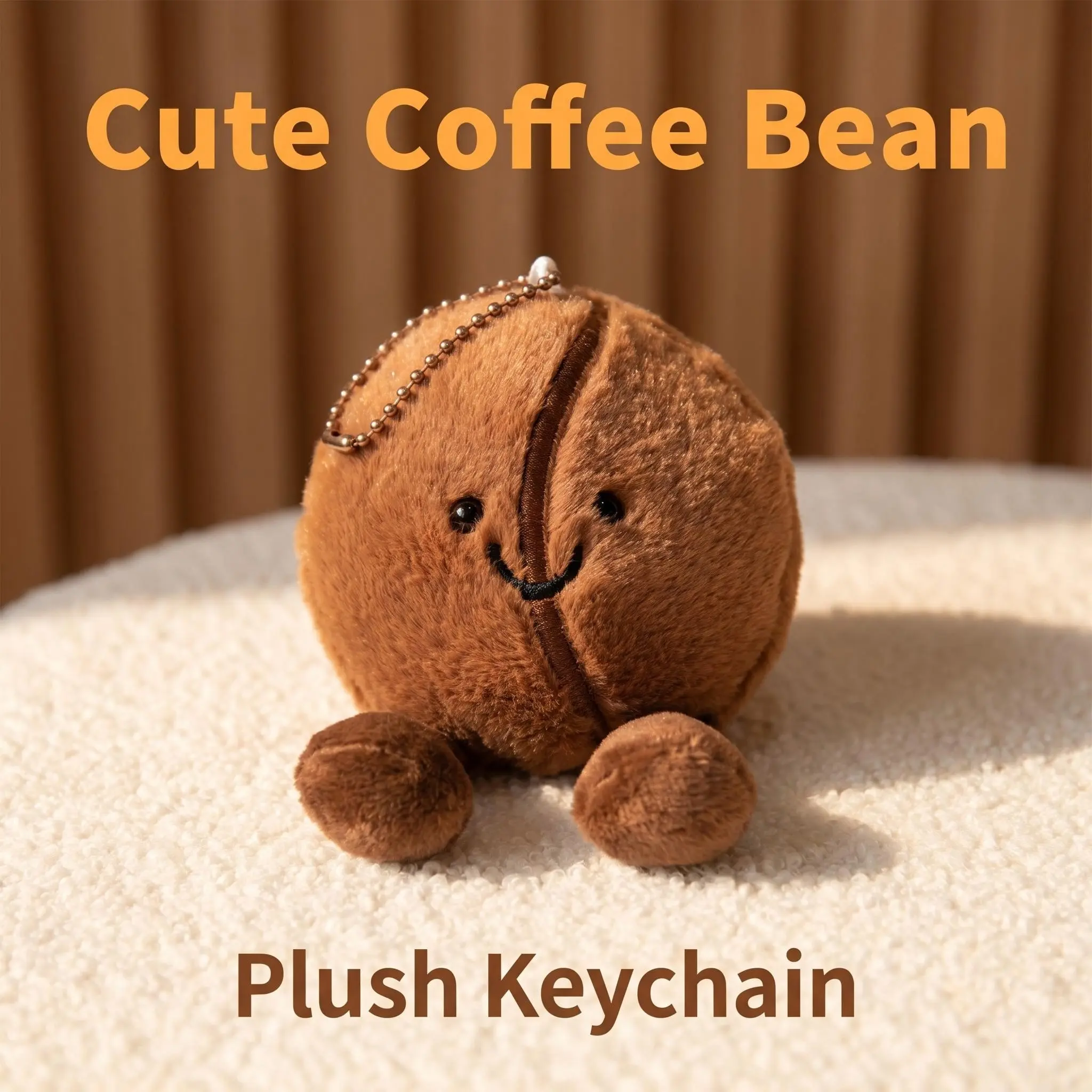 1pc Coffee Bean Plush Hanging Ornament, Fun Cartoon Plush Toy, Creative Gift, Plush Expression Pendant, Cute Decorative Accessory, Cute Stuffies