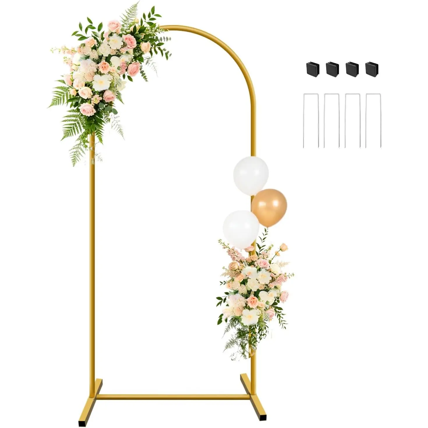 6 FT Metal Arch Backdrop Stand, Party Balloon Arch Stand |  caps, ground nails for stability, easy set-up, for wedding,  shower, birthday party, ceremony event decor