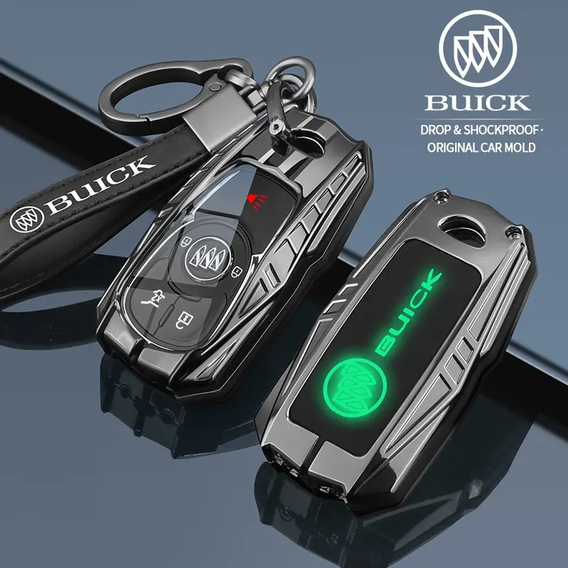 Glowing Logo Metal Car Key Cover for Buick Enclave, Encore Gx, Regal, Verano, Remote Control Protector, Mech Style Keychain Accessory