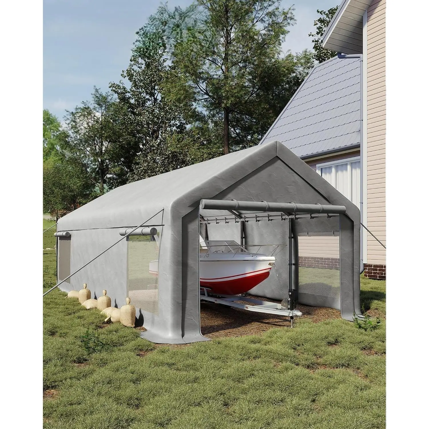 GARVEE Heavy Duty Carport Tent, 10x20 FT Outdoor Storage Shelter with Portable Setup, Roll-Up Windows, Removable Walls & Doors for Car, Truck, Rectangular Roof