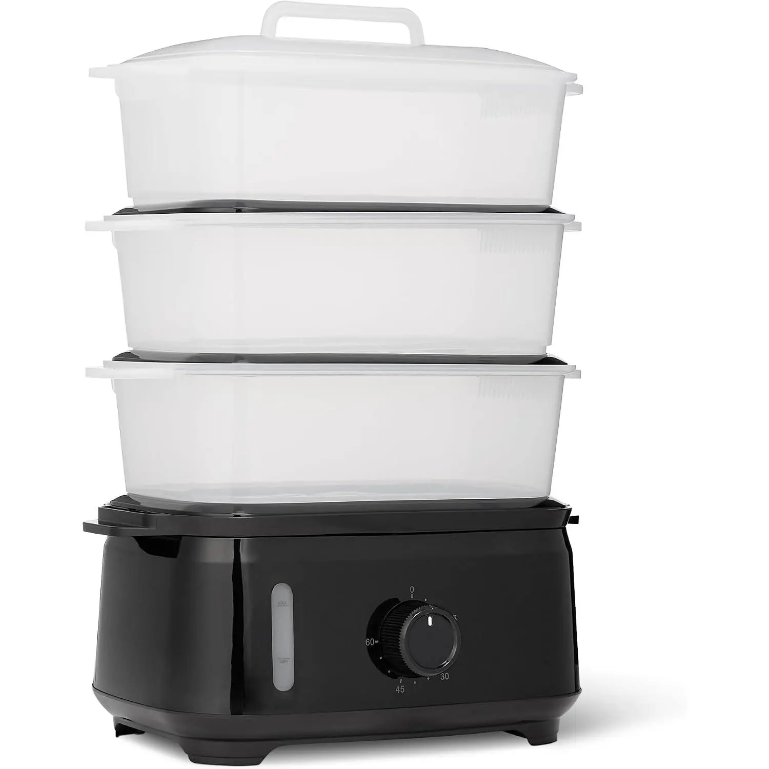 Electric Food Steamer for Cooking Vegetables, 3-Tier Design, 60-Minute Timer with Auto Shutoff, Easy Water Refill System, BPA-Free, 9.5 QT, Black