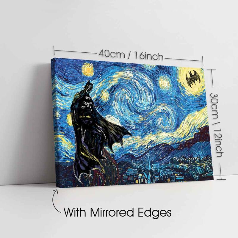 Van Gogh's Starry Sky Pattern Canvas Painting with Frame, Modern Art Bat Character Posters, Wall Art Decor for Home Living Room Bedroom Office, Halloween