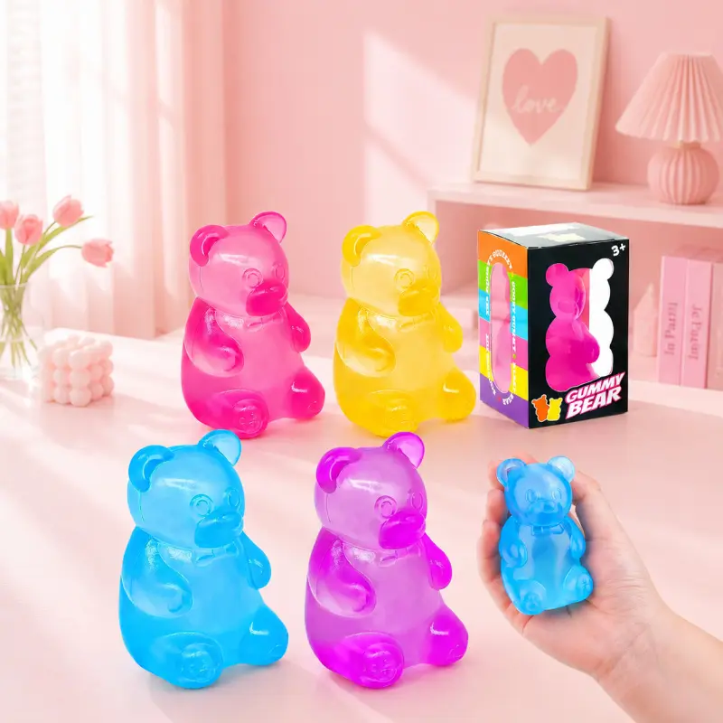 1/4 Pack Gummy Bear Squeeze Toy with Jelly Filling, Soft Jelly-Like Sensory Fidget Stress Relief Decompression Squishy for Daily Tension Relief, Premium Birthday Swap Present Stylish Desktop Decor Holiday Bag Filler Ornament