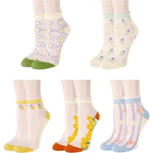 Womens Sheer Ankle Socks Girls Lace Mesh Nylon Socks Ultrthin Transparent See Through Summer Sock