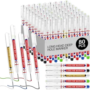 80 count Multi-purpose Deep Hole Marker Pens Long  Drill Deep Nib Marker  Mechanical Carpentry Pen for Woodworking Machinist Bathroom Construction Hardware Decor (Colorful)