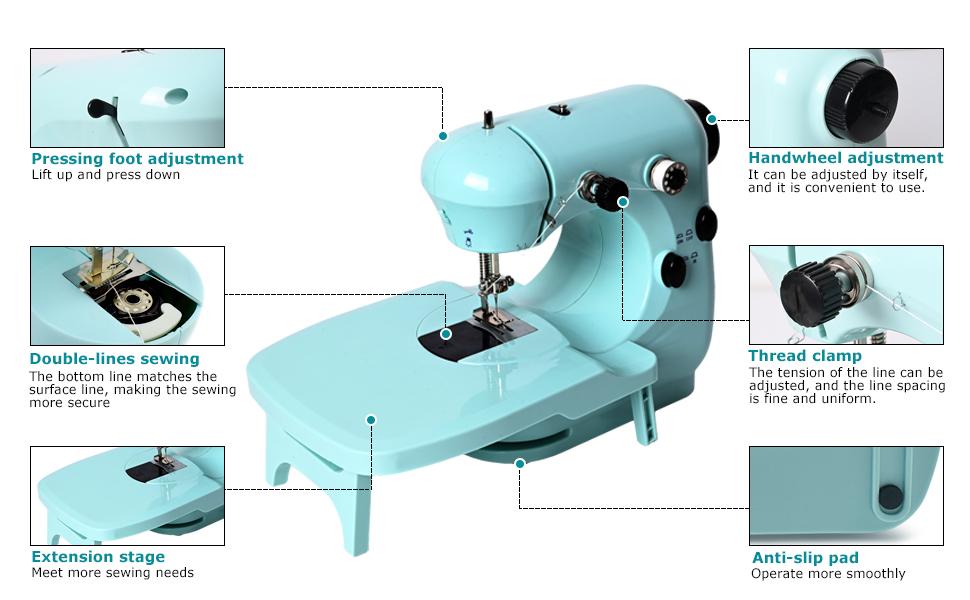 Sewing Machine for Beginners, Mini Sewing Machine for Kids & Adults with Large Extension Table, LED Light, 2 Speed Foot Pedal, Sewing Kit with 127 Accessories(Cyan)