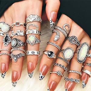 Vintage Silver Knuckle Ring Set, 42 Count Gothic Boho Adjustable Rings with Snake Skull Heart Designs, Y2K Punk Stackable Midi Rings for Women and Men
