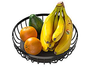 2 Tier Large Fruit Basket for Kitchen Counter with 2 Banana Hangers, Metal Stackable Fruit Bowl for Kitchen Counter for Bread Vegetable Fruits, Black