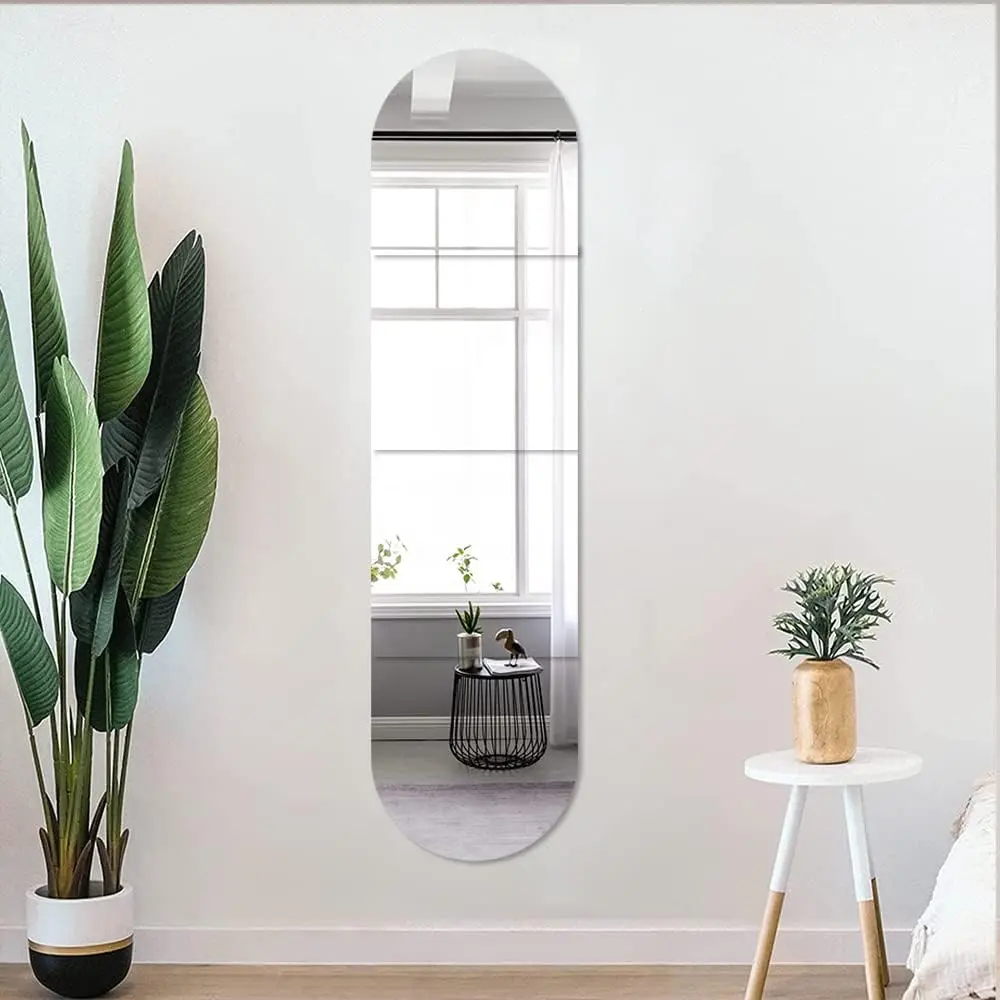 Frameless Acrylic Plexiglass Wall-Mounted Mirror Set, 4pcs 12x12 Sticker-Installable Vanity & Home Decor Mirrors for Makeup, Workout Gym, Hallway Floor Tile