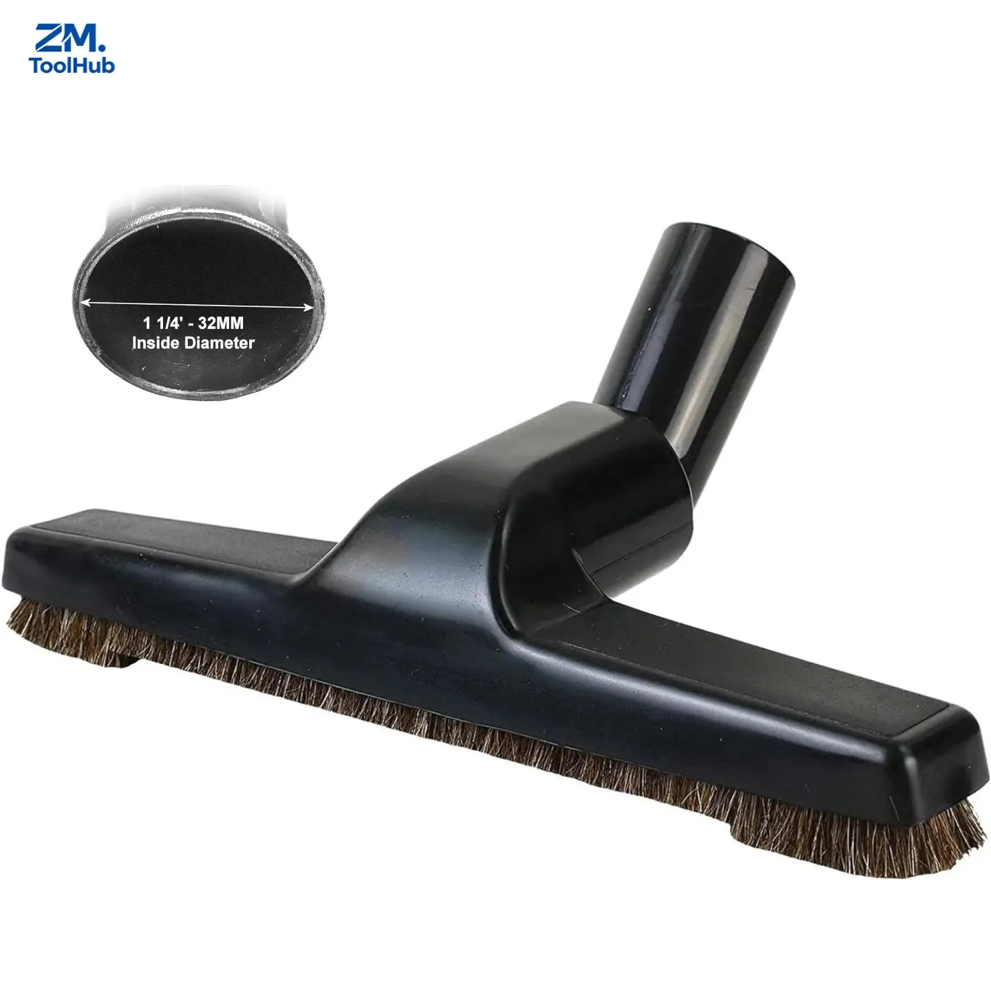 Upgraded Vacuum Floor Brush for Universal Vacuum Cleaners with 1 ¼ inch (1.25'') (32mm) Inner Diameter with Horse Hair Soft Bristles 10" Wide Black (1 Brush Only)